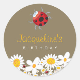 White Daisies and Ladybugs Kid's Birthday Sticker