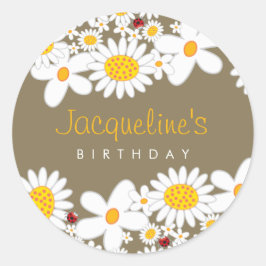 White Daisies and Ladybugs Kid's Birthday Sticker