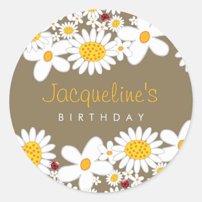 White Daisies and Ladybugs Kid's Birthday Sticker (Vorderseite)