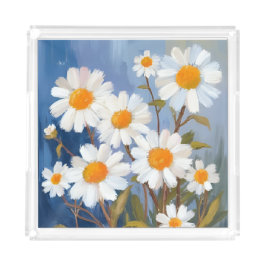 White Daisies Aquarell Blume gestrichen Acryl Tablett