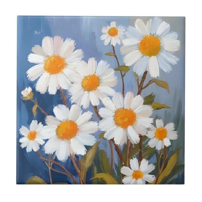 White Daisies Aquarell Blume gestrichen Fliese (Vorderseite)