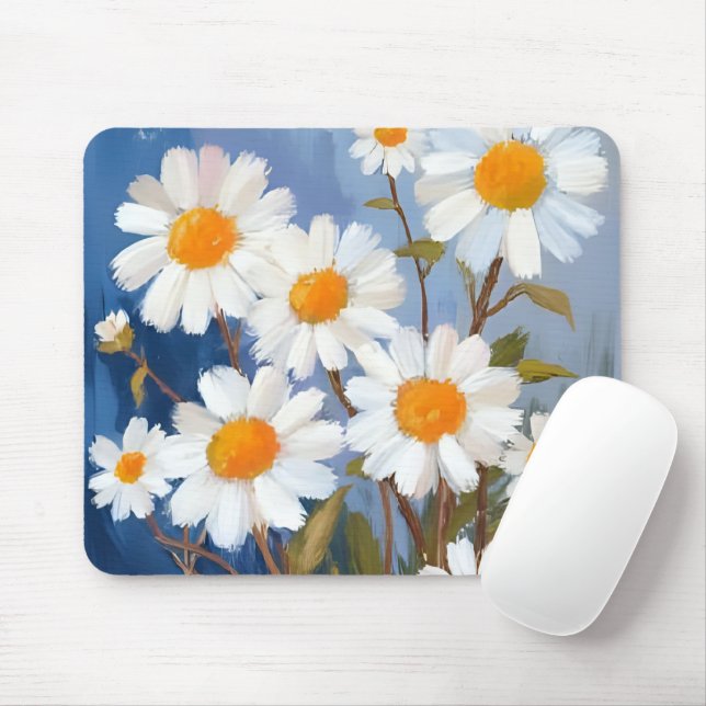 White Daisies Aquarell Blume gestrichen Mousepad (Mit Mouse)