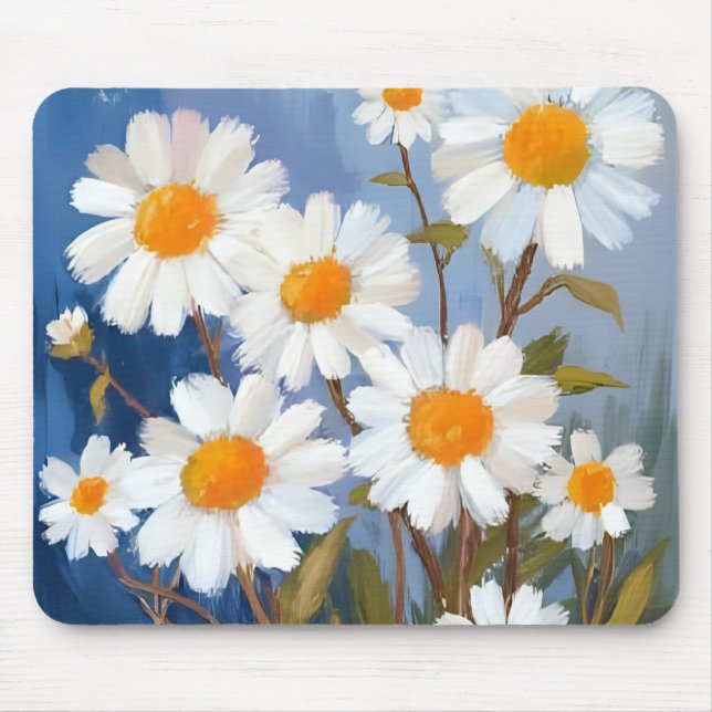 White Daisies Aquarell Blume gestrichen Mousepad (Vorne)