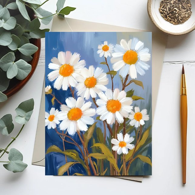 White Daisies Aquarell Blume gestrichen Postkarte (Von Creator hochgeladen)