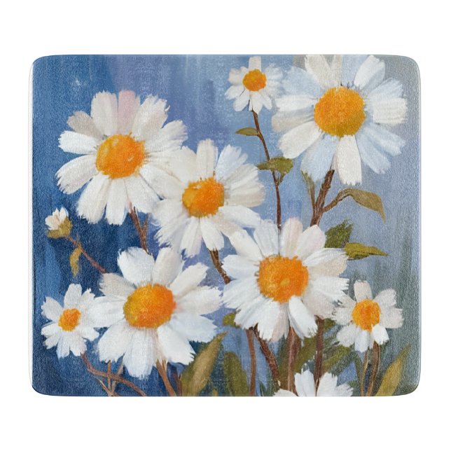 White Daisies Aquarell Blume gestrichen Schneidebrett (Vorderseite)