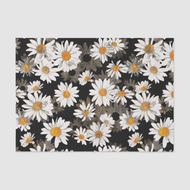 White Daisies auf Black Floral Seidenpapier (Vorderseite)