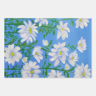 White Daisies auf Sky Blue Hintergrund Geschenkpapier Set