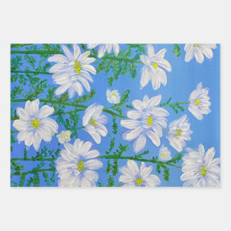 White Daisies auf Sky Blue Hintergrund Geschenkpapier Set