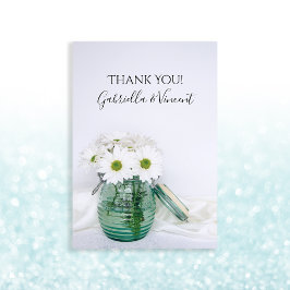 White Daisies Blue Jar Vase Wedding Vielen Dank Dankeskarte