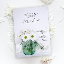 White Daisies Blue Jar Wedding Probe Dinner Einladung