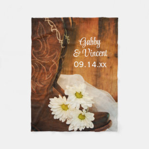 White Daisies Cowboy Boots Country Western Hochzei Fleecedecke