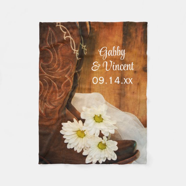 White Daisies Cowboy Boots Country Western Hochzei Fleecedecke (Vorderseite)