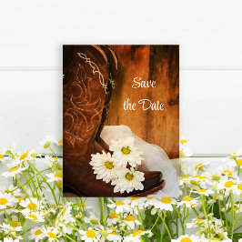 White Daisies Cowboy Boots Wedding Save the Date Ankündigungspostkarte