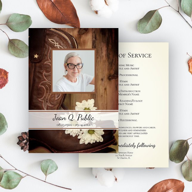 White Daisies Cowboy Boots Western Begräbnisdienst Programm (Von Creator hochgeladen)