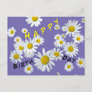 White Daisies Cust. Color Happy Birthday Postcard Postkarte