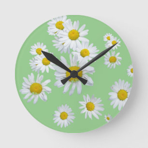 White Daisies Cust. Wall Clock Runde Wanduhr
