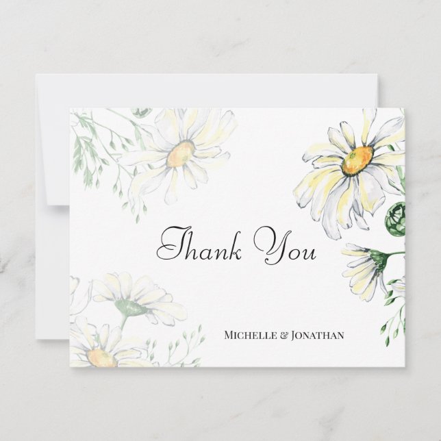 White Daisies Garden Floral Watercolor Hochzeit Dankeskarte (Vorderseite)
