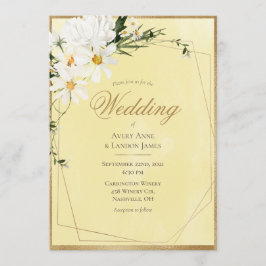 White Daisies Gold Frame Yellow Wedding Einladung