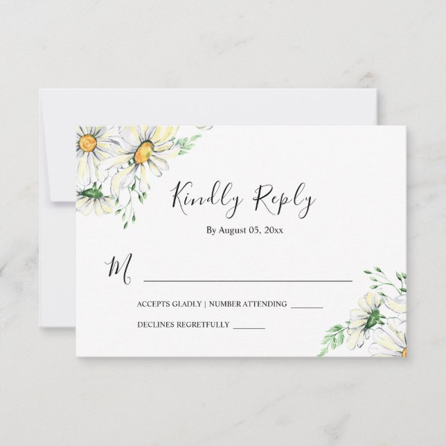 White Daisies Greenery Floral Watercolor Wedding RSVP Karte (Vorderseite)
