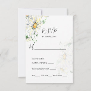 White Daisies Greenery Garden Floral Wedding RSVP Karte
