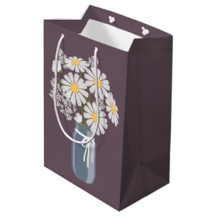 White Daisies Mason Jar auf Dunkel Lila Mittlere Geschenktüte