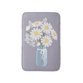 White Daisies Mason Jar auf Lavender Badematte