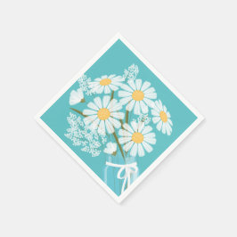 White Daisies Mason Jar Bouquet Aquamarin Corner Serviette