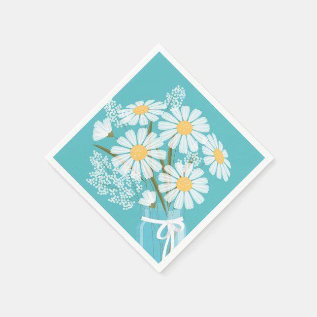 White Daisies Mason Jar Bouquet Aquamarin Corner Serviette (Ecke)