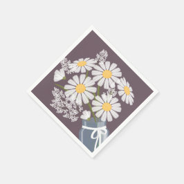White Daisies Mason Jar Bouquet Dark Lila Corner Serviette