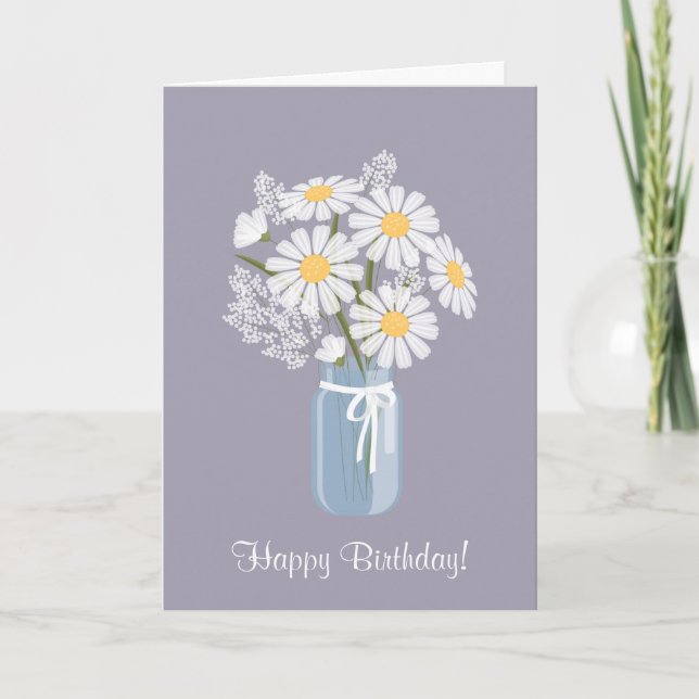 White Daisies Mason Jar Bouquet Happy Birthday Karte (Vorderseite)