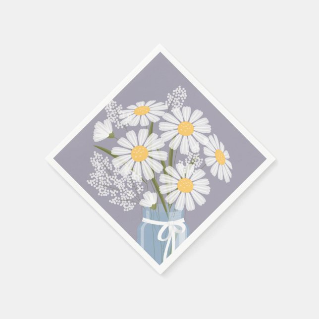 White Daisies Mason Jar Bouquet Lavender Corner Serviette (Ecke)
