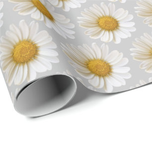 White Daisies Muster Light Gray Geschenkpapier