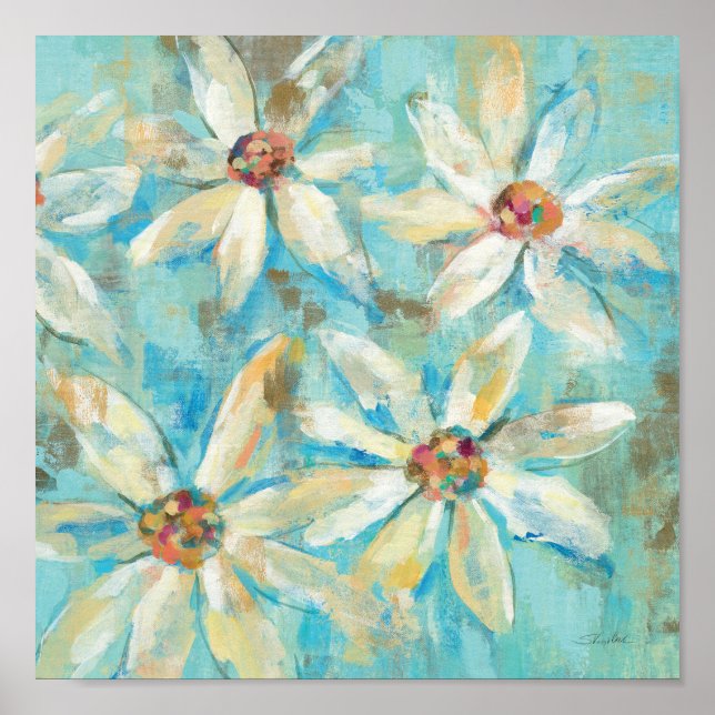 White Daisies on Blue Poster (Vorne)