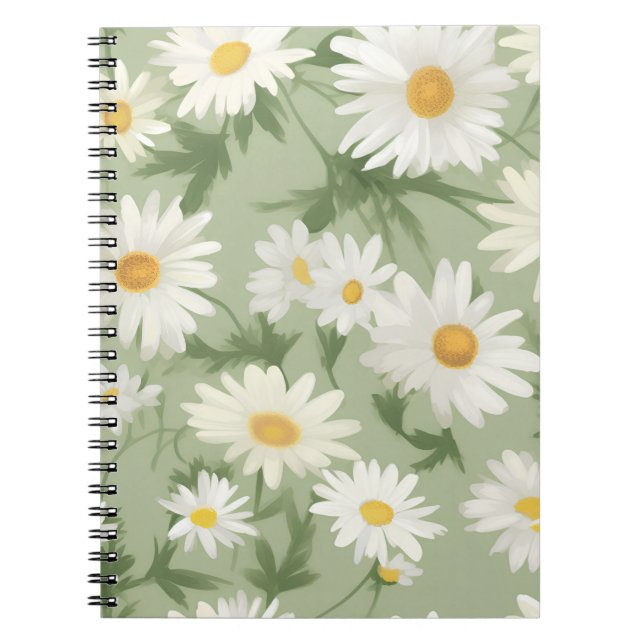 White Daisies on Sage Green Notizblock (Vorderseite)