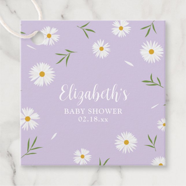 White Daisies Pastel Lila Minimalistische Babydusc Geschenkanhänger (Vorderseite)