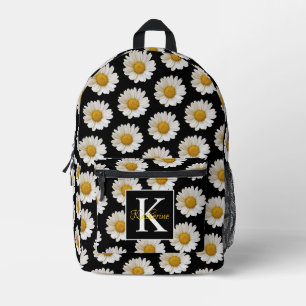 White Daisies Pattern Black Monogram Bedruckter Rucksack