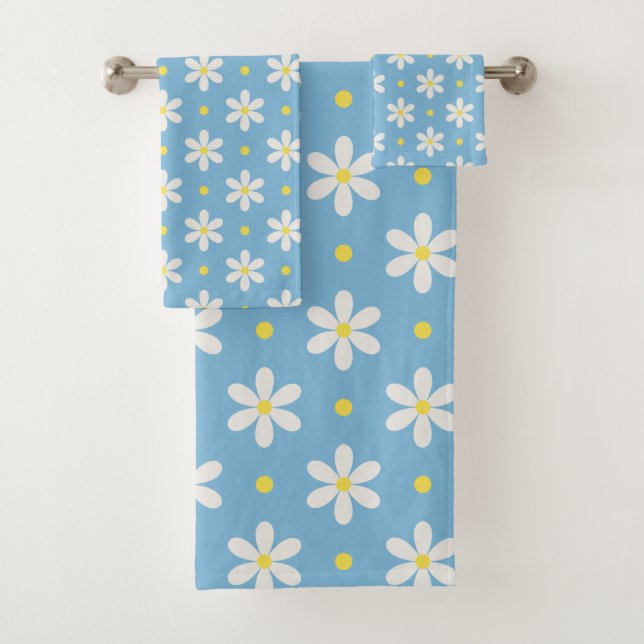 White Daisies Pattern Custom Background Badhandtuch Set (Insitu)