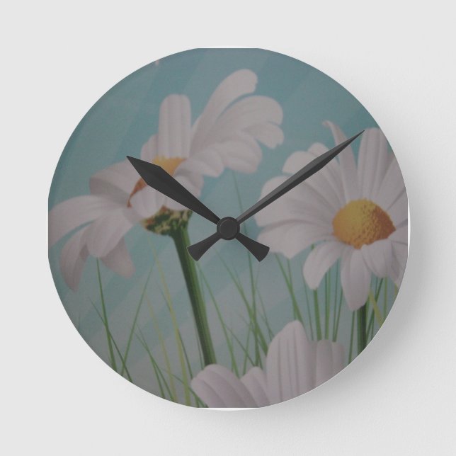 WHITE DAISIES RUNDE WANDUHR (Vorderseite)