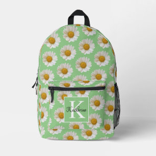 White Daisies Sage Green Monogram Bedruckter Rucksack
