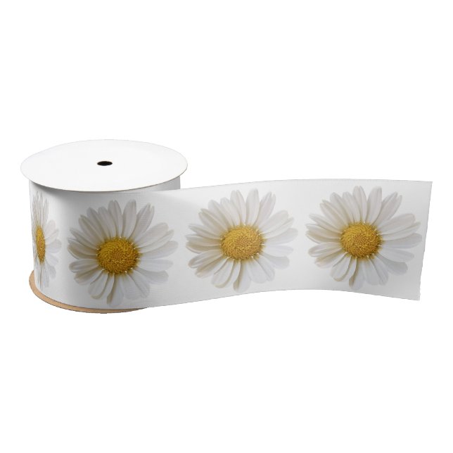 White Daisies Satin Ribbon Satinband (Spule)