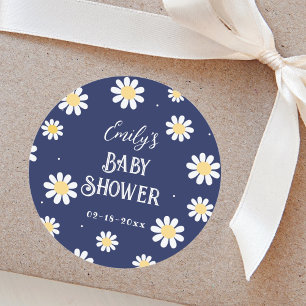 White Daisies Spring Summer Boy Baby Shower Runder Aufkleber
