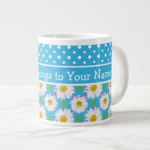White Daisies und Polka Dots auf Sky Blue Jumbo-Tasse