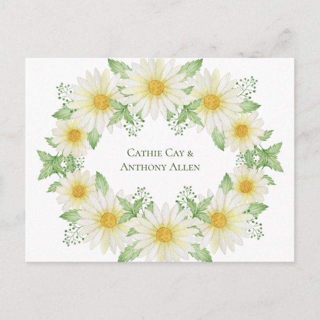 White Daisies Wasserfarben Save the Date Postkarte (Vorderseite)