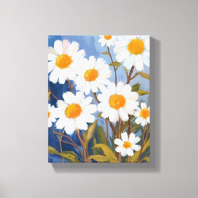 White Daisies Watercolor Flowers Painted Leinwanddruck (Vorderseite)