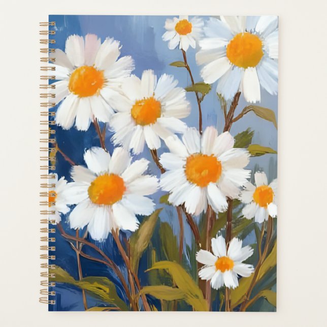 White Daisies Watercolor Flowers Painted Planer (Vorderseite)