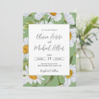 White Daisies Watercolor Green Wedding Einladung