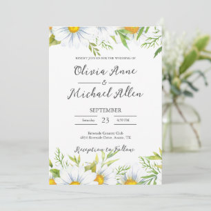 White Daisies Watercolor Script Einladung zur Hoch
