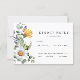 White Daisies Wedding RSVP Card Einladung