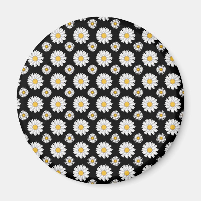 White Daisis auf schwarzem Hintergrund Magnet (Vorne)