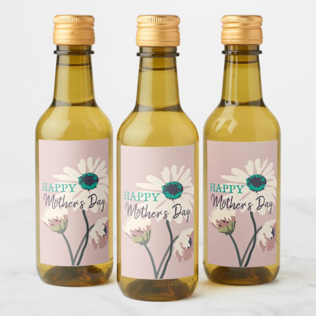 White Daisis Modern Floral Blooms Mütter Day Weinetikett (Flaschen)